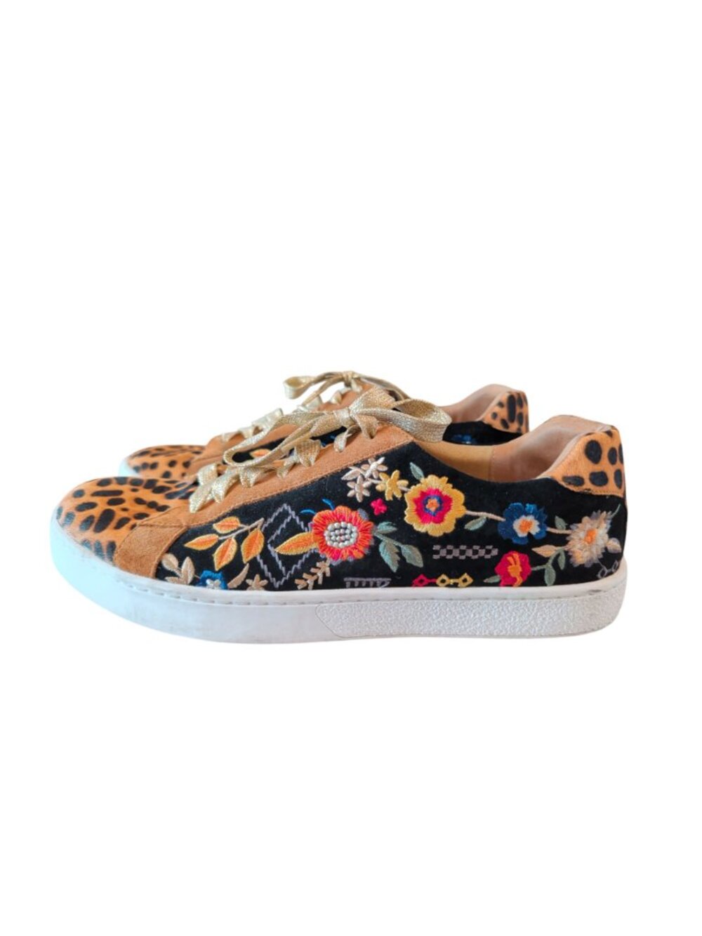 Johnny Was Olivia Leopard Suede & Genuine Calf Hair Sneakers, women's size 8. - Picture 4 of 16